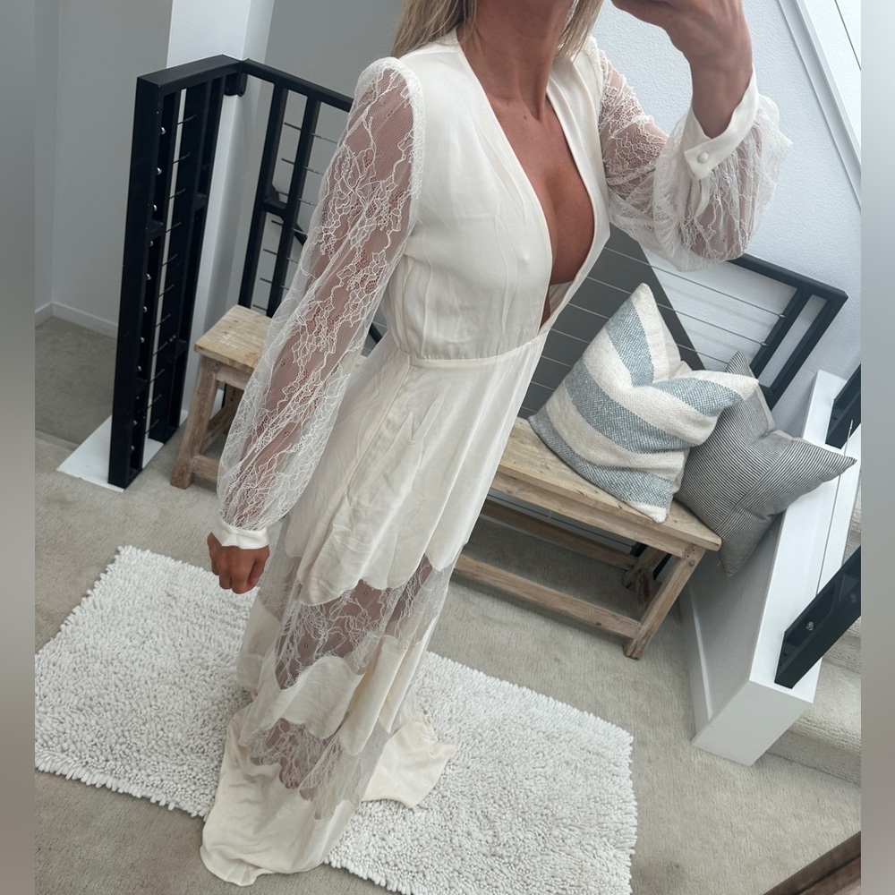 Stone Cold Fox Friar White Lace Deep V Maxi Gown Boho Festival Outfit | Size M/L - Picture 8 of 17